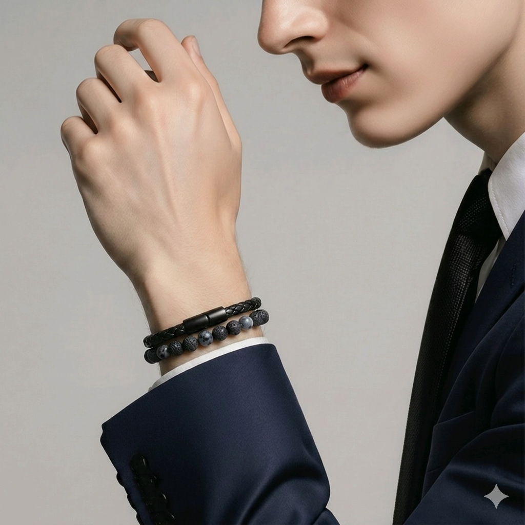 Bracelet "Obsidienne & Cuir Tressé" – L'Équilibre Élémentaire – Image 4