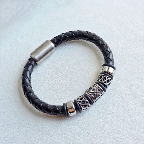 Bracelet "Celtique Horizon"-Cuir Tressé & Acier Gravé