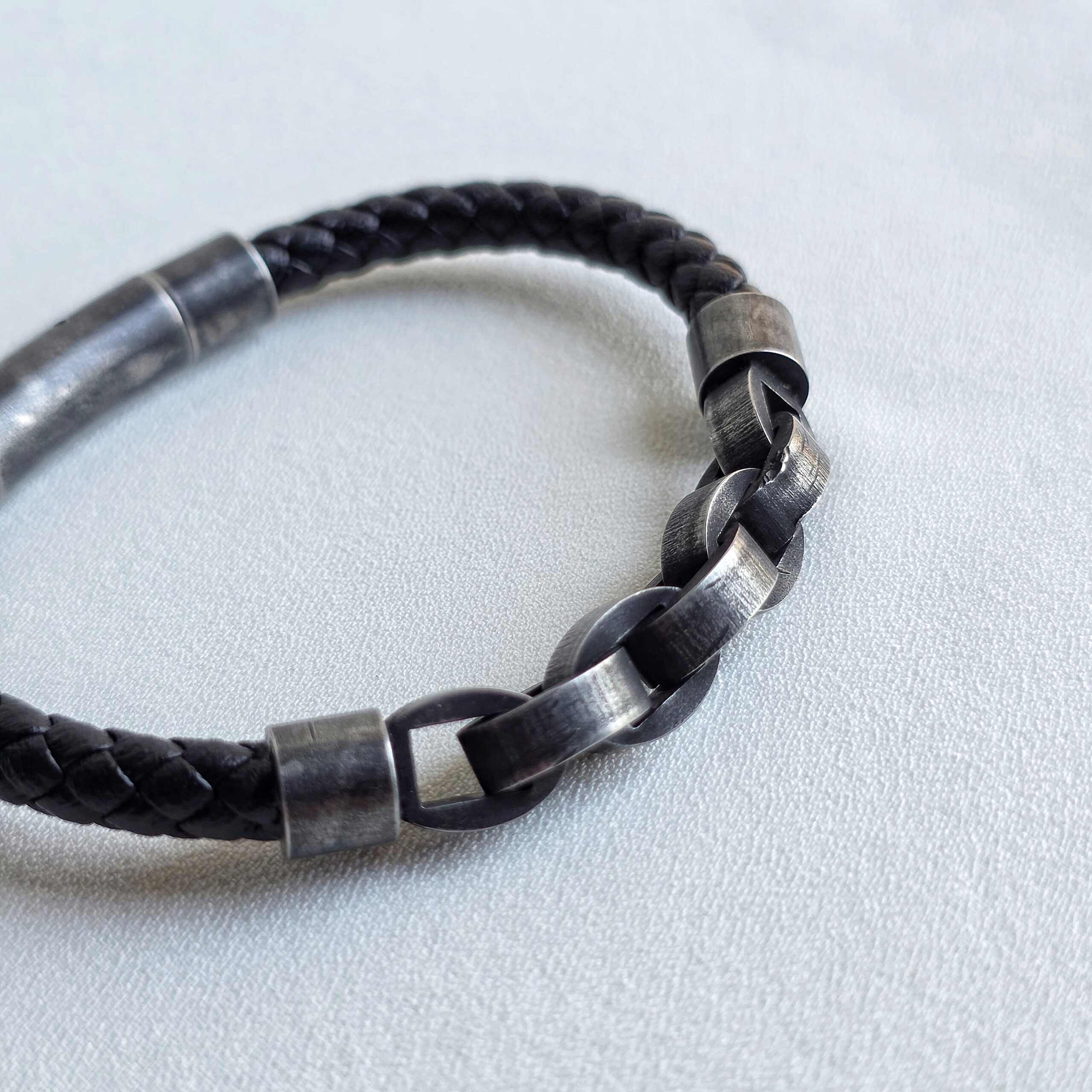 Bracelet "Héritage"-Cuir Tressé & Maillons Acier Vieilli – Image 3