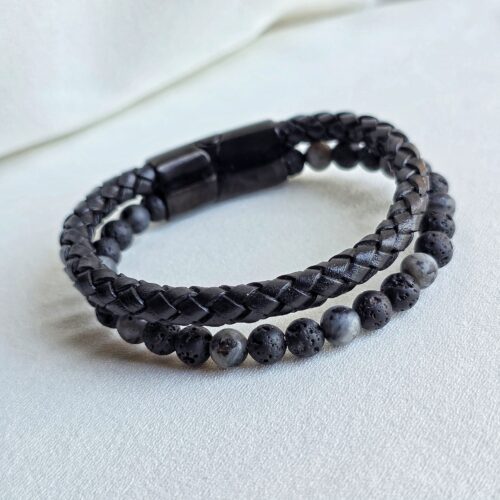 Bracelet "Obsidienne & Cuir Tressé" – L'Équilibre Élémentaire