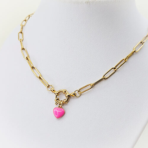 Collier "Cœur rose "
