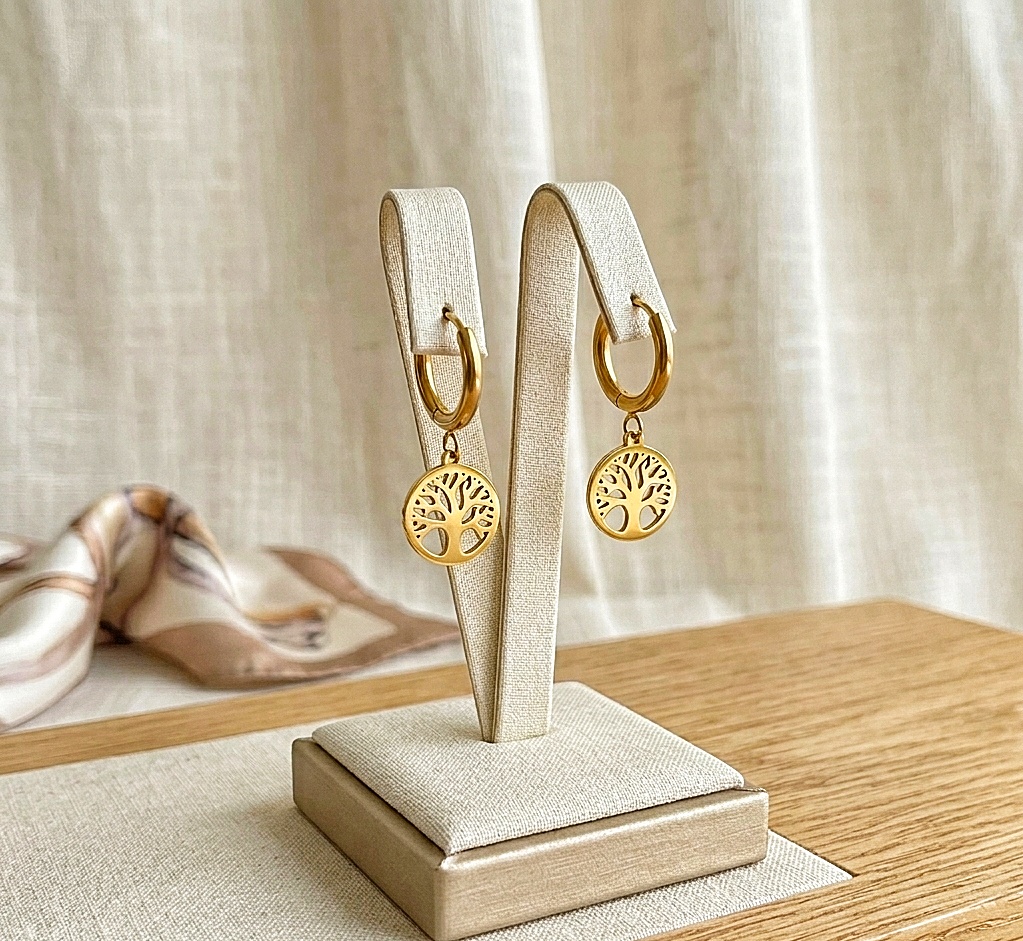 Boucles d'Oreilles Créoles "Arbre de Vie-Coralie" – Image 4