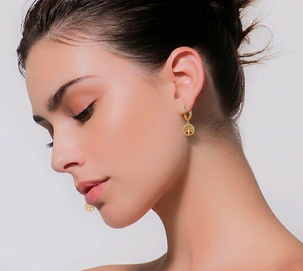 Boucles d'Oreilles Créoles "Arbre de Vie-Coralie" – Image 6