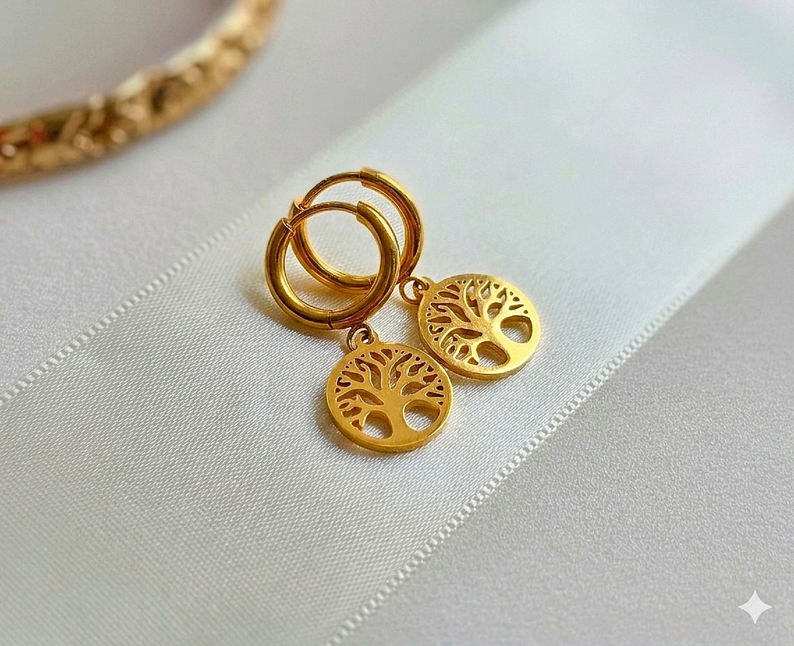 Boucles d'Oreilles Créoles "Arbre de Vie-Coralie"