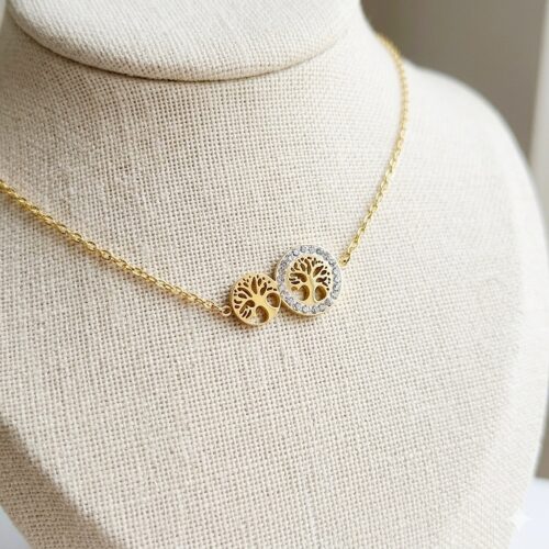 Collier "Duo Arbre de Vie" – Finition Dorée & Cristaux