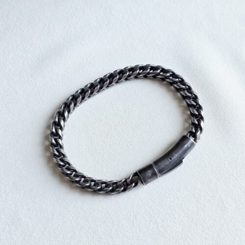 Bracelet Gourmette en Argent Vieilli – Style Industriel