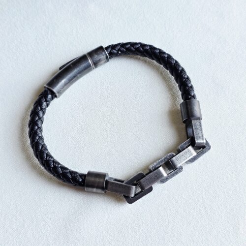 Bracelet "Industrial Edge"-Cuir Tressé & Acier Vieilli