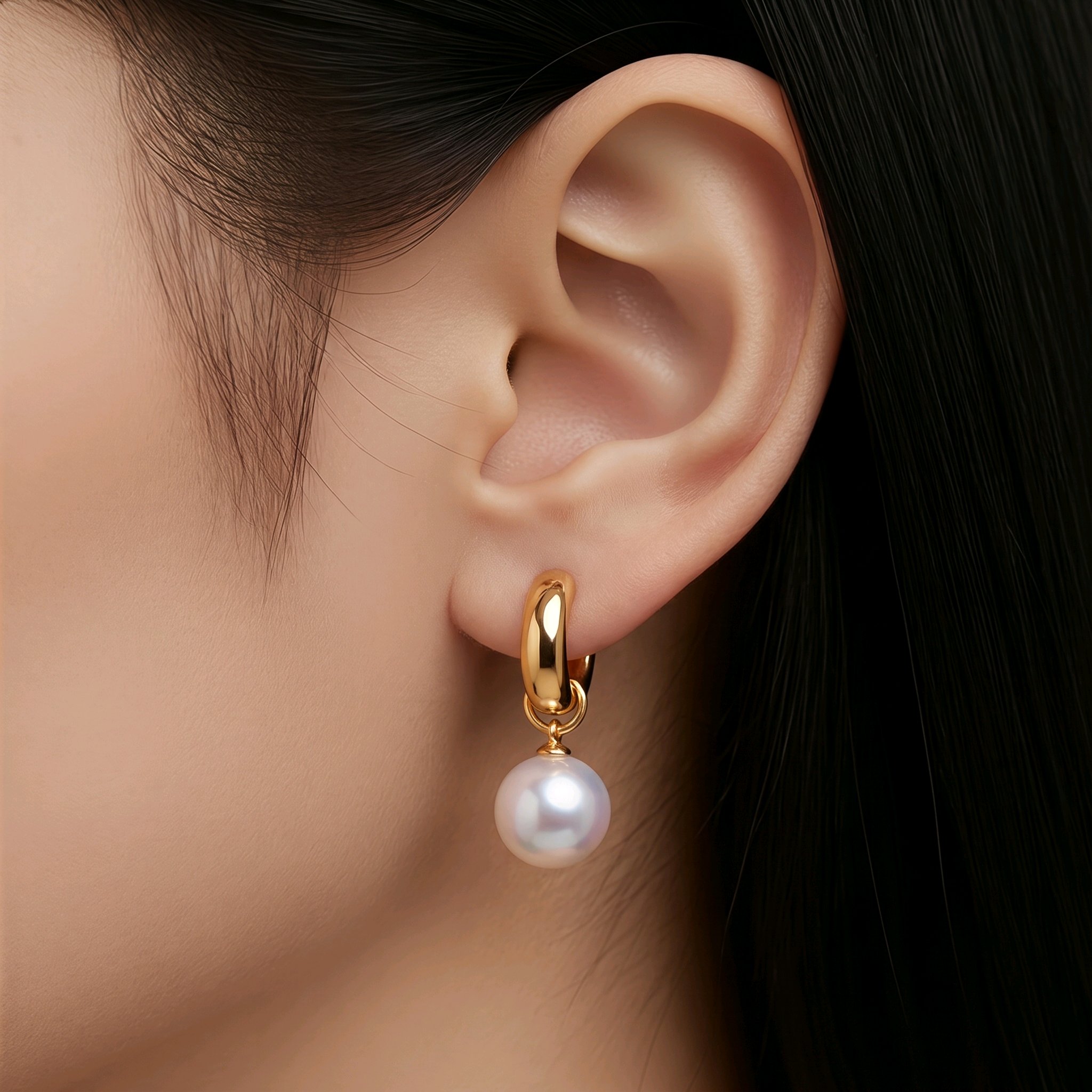 Boucles d'Oreilles « Éléonore » – créoles et perles suspendues / acier plaqué Or – Image 4